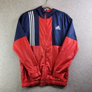 Adidas Windbreaker Jacket Mens Small Red Blue Axis Wind Hooded Training Track